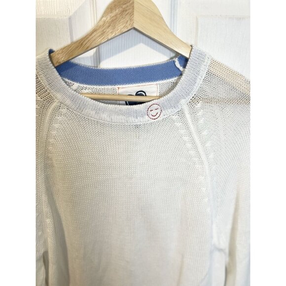 Just Madison Cotton Linen Sweater Small White Blue Detail Nautical Coastal NWT - Picture 3 of 7
